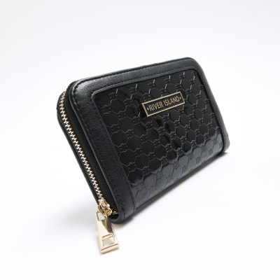 Black patent embossed RI purse River Island