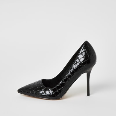 black patent pointed court shoes