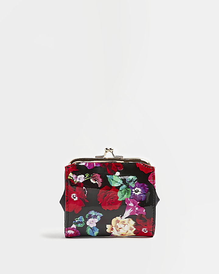 Black patent floral purse