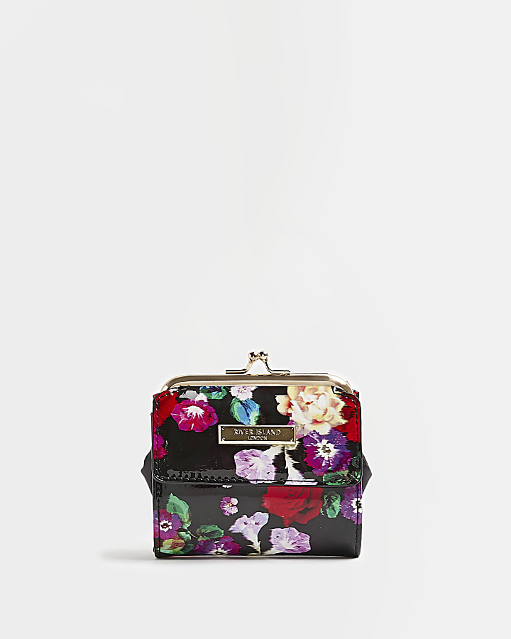 Black patent floral purse
