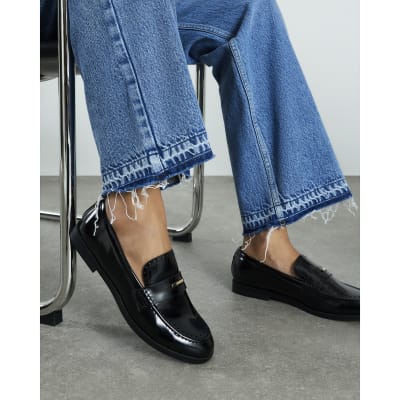 Black Patent Gold Trim Loafers