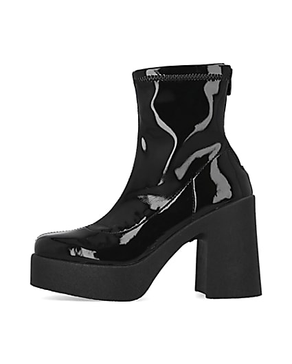 360 degree animation of product Black patent heeled biker boots frame-3