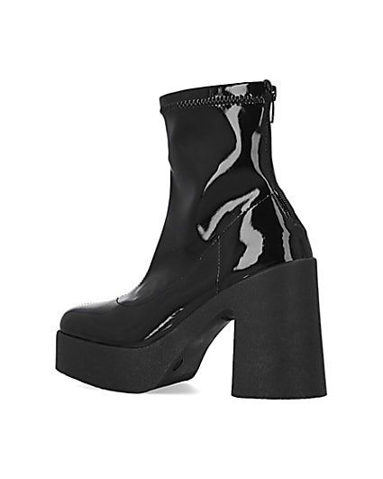 360 degree animation of product Black patent heeled biker boots frame-5