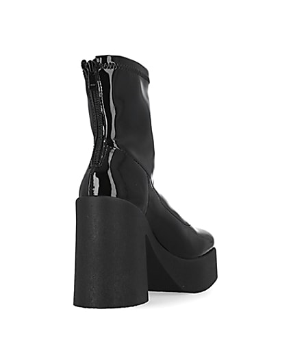 360 degree animation of product Black patent heeled biker boots frame-11