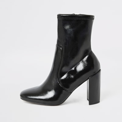 river island heeled patent military boots in black