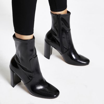 river island heeled patent military boots in black