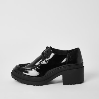 black patent chunky shoes