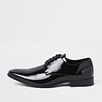 Black patent lace-up derby shoes