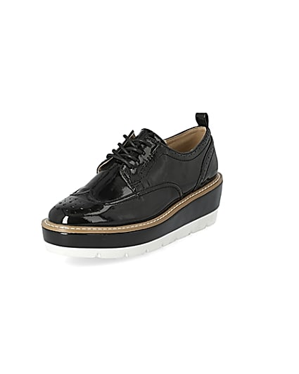 360 degree animation of product Black patent lace-up platform brogues frame-0