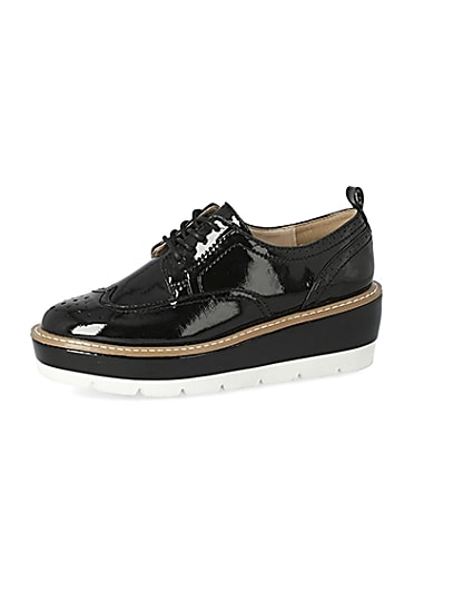 360 degree animation of product Black patent lace-up platform brogues frame-2