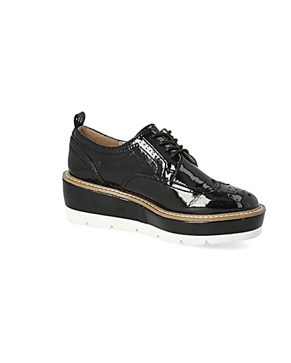 360 degree animation of product Black patent lace-up platform brogues frame-17