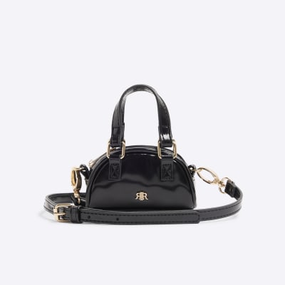 Black Patent Mini Bowler Cross Body Bag River Island