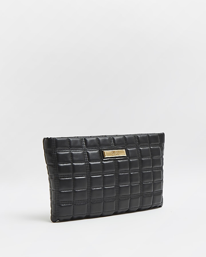 Black patent quilted clutch bag