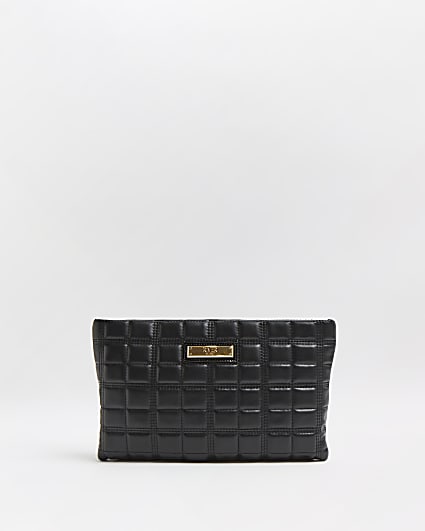 Black patent quilted clutch bag