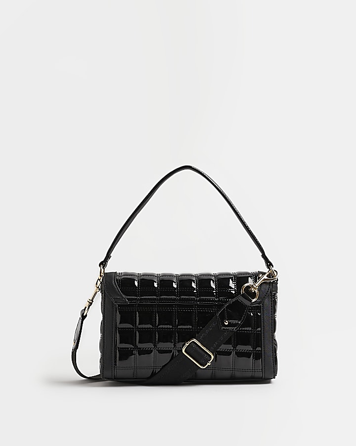 Black patent quilted cross body bag