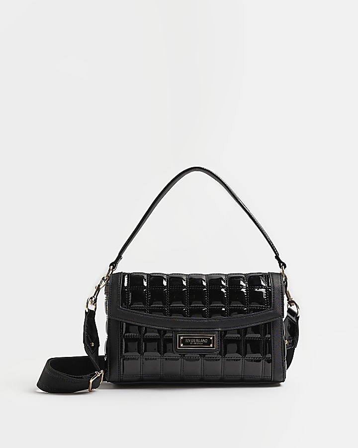 Black patent quilted cross body bag
