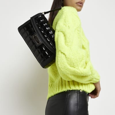 Black patent quilted cross body bag