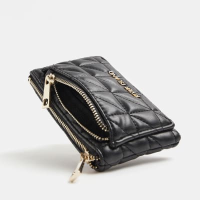 Black patent quilted purse River Island