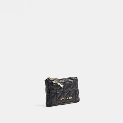 Black patent quilted purse River Island