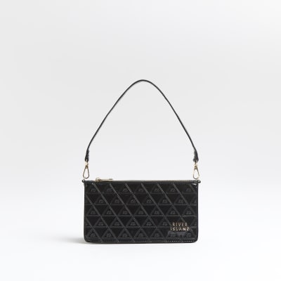 black patent ri embossed purse