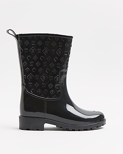 Black patent RI embossed wellington boots