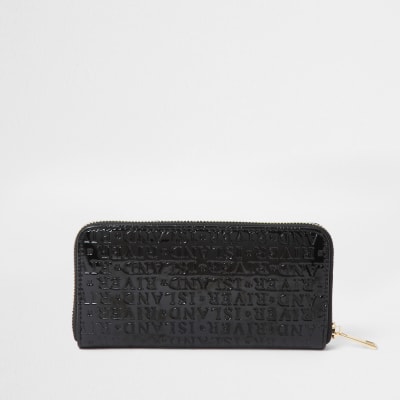 Black patent RI embossed ziparound purse