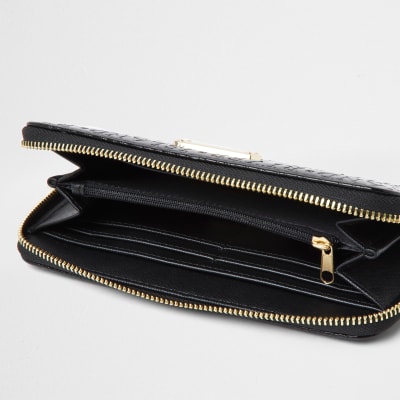 Black patent RI embossed ziparound purse