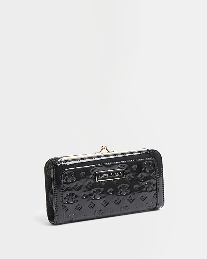 Black patent RI monogram embossed purse