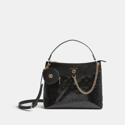 black croc embossed slouch bag