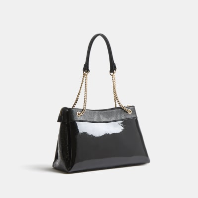 black patent ri embossed purse