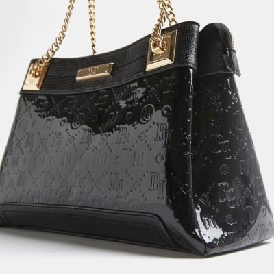 black patent ri embossed purse