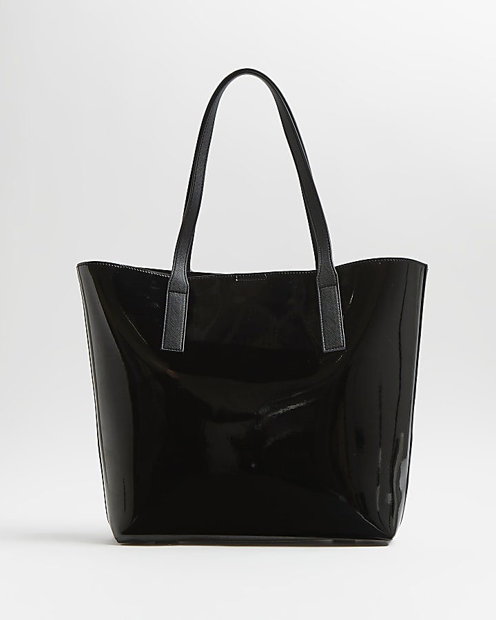 Black patent RI monogram shopper bag