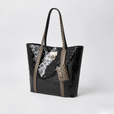 black patent shopper bag