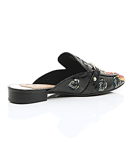 360 degree animation of product Black patent rose applique backless loafers frame-12