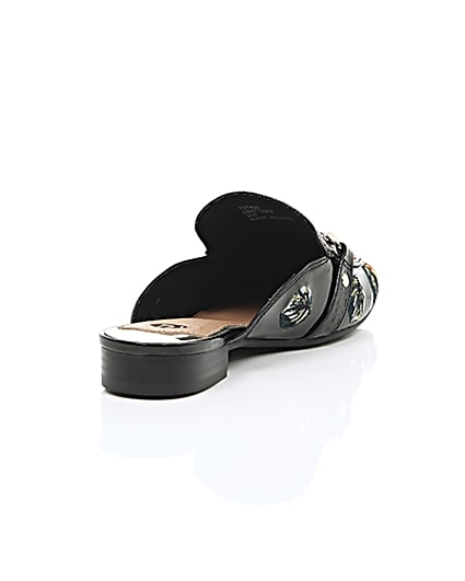 360 degree animation of product Black patent rose applique backless loafers frame-14