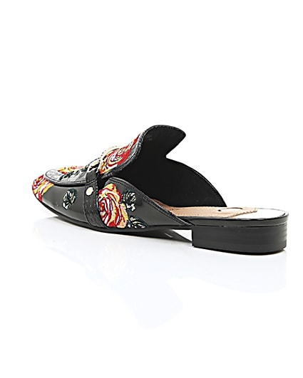 360 degree animation of product Black patent rose applique backless loafers frame-19
