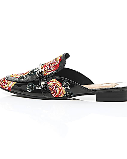 360 degree animation of product Black patent rose applique backless loafers frame-21