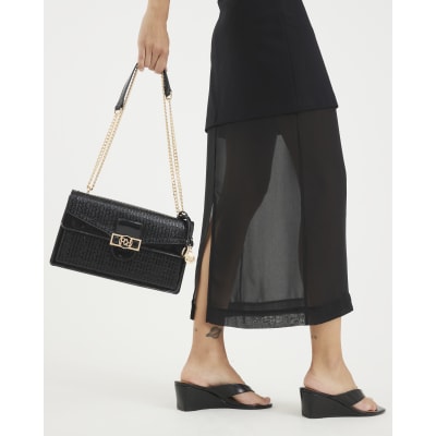Black Patent RR Panelled Shoulder Bag