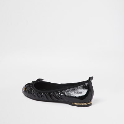 Black patent toe ballerina bow shoes