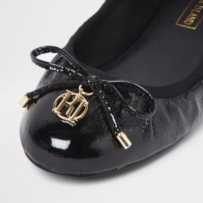 Black patent toe ballerina bow shoes