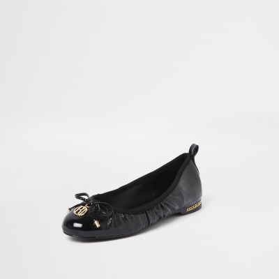 Black patent toe ballerina bow shoes