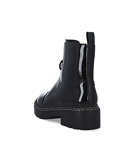 360 degree animation of product Black patent zip front chunky boots frame-7