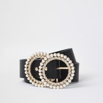 Black Pearl And Diamante Double Ring