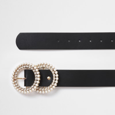 Black Pearl And Diamante Double Ring