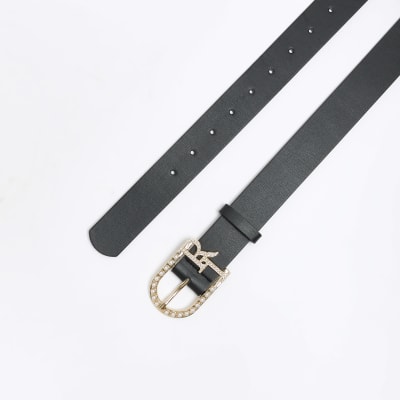 River Island Black Gold Buckle Western Belt