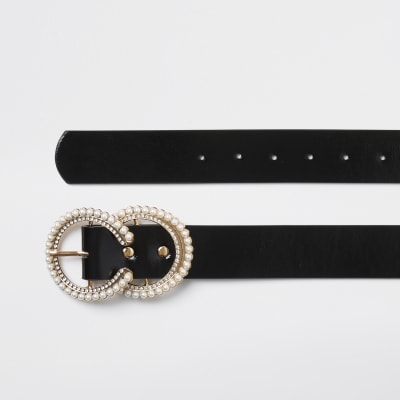 Black pearl diamond circle belt