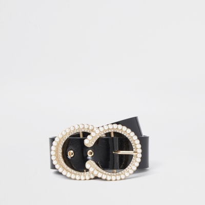 Black pearl diamond circle belt River Island