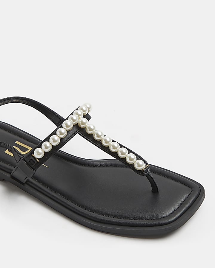 Black pearl embellished sandals