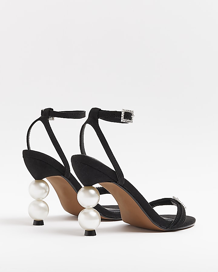 Black pearl heeled sandals