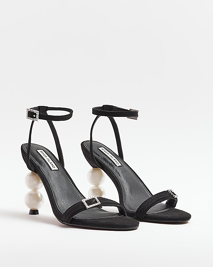 Black pearl heeled sandals